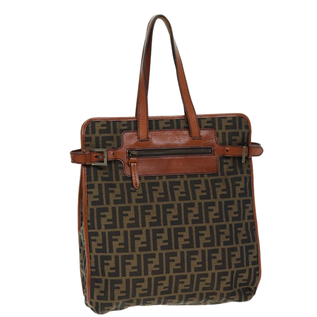 Fendi Zucca Canvas Tote Bag Brown Black Auth Am6121